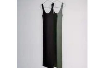 2 Pack Rib Knit Scoop Neck Coloumn Sleeveless Maxi Dress