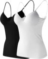 2 Pack Womens VNeck Camisole Tops, Soft Stretch Spaghetti Strap Cami Vest