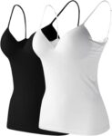 2 Pack Womens VNeck Camisole Tops, Soft Stretch Spaghetti Strap Cami Vest