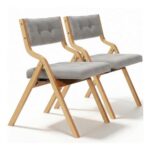 2-Pack Wooden Folding Dining Chairs with Cushions, Grey