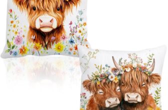 2 Pcs Highland Cow Cushion Covers, Highland Cow Gifts Decorative Pillow Covers Scottish Gift for Women Cushion Covers for Sofa Livingrooms Chair and Outdoors (50x50cm)