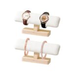2 Pieces Wooden Watch Display Stand with T-Bar Beige