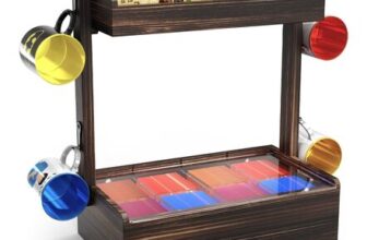 2-Tier Wooden Tea Organizer Wall-Mount with Lid