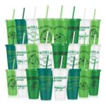 24 Pcs Reusable Plastic Cups with Lids and Straws – Dinosaur