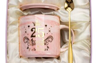 25th Birthday Marbled Ceramic Mug, 14oz, Pink Gift Set
