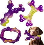 3-Pack Indestructible Dog Toys for Aggressive Chewers 30-85lbs Hard Nylon Bones Dog Chew Toys for Medium & Large Dogs, Bacon Flavour Tough Dog Toys for Boredom, Durable Strong Dog Toy