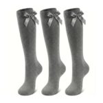 3 Pairs Girls Knee High School Socks Cotton Uniform Socks Fluffy Ribbon Bows, Stay-Up Non-Slip Back to School – Sold by LOUISE23 / FBA