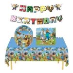 32-Piece Party Tableware Set: Plates, Napkins, Tablecloth, Banner (Blue)