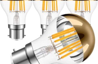 4 Pack LED 20,000 Hour Edison Bulb E27 6W Half Chrome Vintage A60 Filament Light, Dimmable No Flicker Warm Glow – Golden Warm White A60