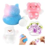 4-Piece Squeeze Toy Set: Cat, Kitten, Pig, Bear