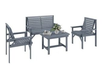 4 Seater Garden Furniture Sofa Set with Curved Seat, Grey
