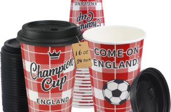473 ml 24-Set Football Party Cups with Lids – World Cup Champion England Disposable Paper Cups for Fan Event Match-Day Decorations, A Salute To England, 1966 Champion, COME ON ENGLAND 2026