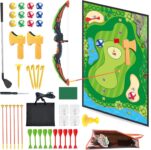 48 Pcs Golf Game Chipping Mat Set, 3 in 1 Sticky Double Sided Hitting Mat for Adults, Archery Sets & Axe Throwing Game, Portable Golf Practice Training Games for Family Backyard Indoor Outdoor Battle