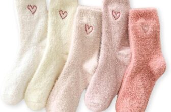 5 Pairs Womens Plush Socks, Mid-Length, Fluffy Water Mink Warm, Heart Pattern, Sleep Socks, Winter Socks for Home, Non-Slip and Comfortable