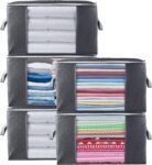 5 Piece 90L Large Clothes Storage Bags,Withosent Foldable Storage Boxes with Lid Packing Boxes for Moving House with Durable Handles for Clothing, Duvet, Bedding