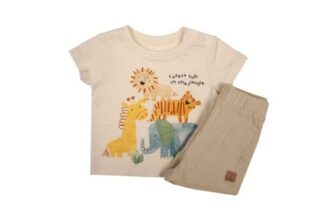 6-9 12-18 Mths Baby Boys Cream Jungle T-Shirt & Shorts Set