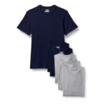 6 Pack Amazon Essentials Mens Slim-Fit Cotton Crew Neck Vests, Size Small – Medium Grey Heather/Navy Short Sleeve (S&S £6.84)