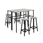6-Piece Industrial Bar Table Set, 2 Kitchen Tables with 4 Stools, Grey