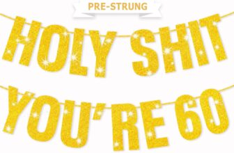 60th Happy Birthday Banner, 60th Birthday Decorations for Men Women, Gold Glitter 60th Personalised Banner Pre-strung Holy Shit Youre 60 Congratulations Party Decorations Funny Supplies