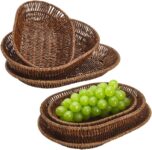 6Pcs Small Woven Bread Baskets, Stackable Plastic Wicker Baskets