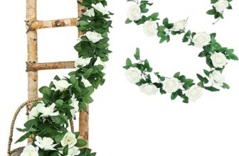 7.8FT Artificial Rose Garland, Artificial Rose Vines 2.4M, Fake Rose Vine Flowers Plants, Silk Hanging Rose Garlands for Garden Anniversary Wedding Table Birthday Party Decor(White)