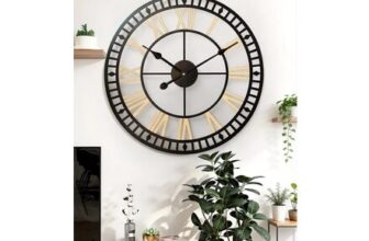 80cm Dia Black Frame Gold Roman Numeral Hollow 60 Scale Wall Clock