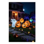 8ft Halloween Inflatable Pumpkin Outdoor Decoration with Witch & Ghost