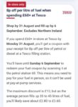 8p off per litre of petrol or diesel at a Tesco filling station when spending £60 or more in store