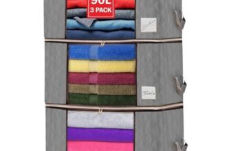 90L Zip Storage Bags, Foldable, Transparent Window, Grey, 3-Pack
