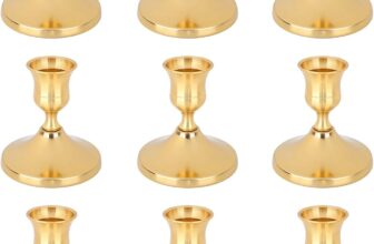 9pcs Vintage Brass Gold Taper Candle Holders Set, Metal Short Candlesticks Antique Candle Sticks for Dining Table Centerpiece Wedding Christmas Decor Mantel Display & Festive Home Xmas Decoration