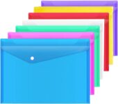 A4 Plastic Wallets 7PCS Folders Waterproof Plastic Wallet Transparent Colours with Button Storage and Organization Office Supplies