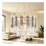 AOOCHOK Luxury Grey Crystal Modern Chandelier, round Pendant Light, 40cm