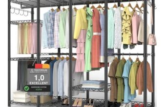 AQRA Metal Open Wardrobe, Heavy-Duty Rail, 4 Assembly Options, Black
