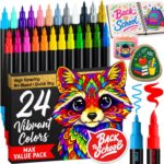 ARTISTRO 24 Acrylic Paint Pens Dual-Tip BrushFine for Fabric, Rock & Glass – Sold by Artistro UK FBA