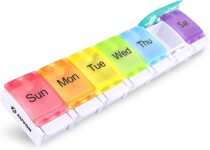 AUVON Pill Box, Travel Pill Organiser 7 Day with Spring Open Design, BPA Free Tablet Organiser to Hold Vitamins, Cod Liver Oil, Supplements and Medication – Arthritis Friendly