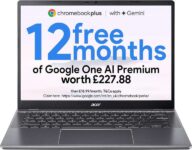 Acer Chromebook Plus 514 CB514-5H Laptop – Intel Core i3-1315U, 8GB, 256GB SSD, Integrated Graphics, 14 WUXGA, Chrome OS, Iron