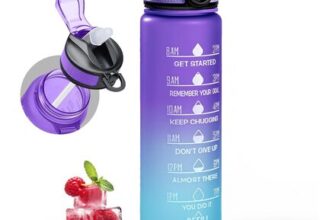 Active 1L Water Bottle with Straw, Time Marking and BPA-Free