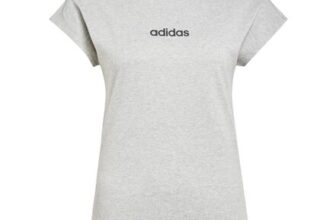Adidas Womens Essentials Linear Cotton Shirt, Grey/Black, Size L