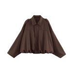 Aiixnze Suede Womens Bomber Jacket Batwing Long Sleeve Streetwear