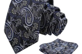 Alizeal Mens 2pc Paisley Tie and Hanky Set, Navy Blue