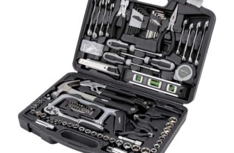 Amazon Basics 173-Piece General Household Hand Tools Set, Alloy Steel, Non-Slip Handles, Blow-Moulded Case, 42.9 x 32.2 x 8.5cm