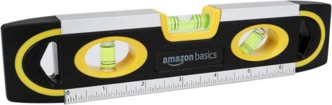 Amazon Basics 22.8 cm Magnetic Torpedo and Ruler Spirit Level Plumb/Level/180 90 45-Degree Bubbles, Black, Yellow