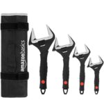 Amazon Basics 4-Piece Adjustable Wrench Set, Soft Grip, Wide Mouth, 6/8/10/12 Sizes, Plumbing Tool Bundle