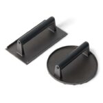 Amazon Basics Cast Iron Burger Press with Wooden Handle 1kg, Meat Press for Grill and Griddle 916g, Black, 2-Pack