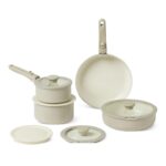 Amazon Basics Ceramic Nonstick Pots and Pans Set with Detachable Handle, 11-Piece Stackable Set