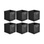 Amazon Basics Collapsible Fabric Storage Cubes with Oval Grommets – 6-Pack – Black