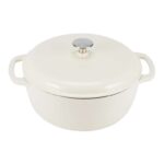 Amazon Basics Enamelled Cast Iron Dutch Oven Casserole with Lid, Heavy-Duty, Round, 6.9 L, White