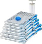 Amazon Basics Multiple Vacuum Compression Zipper Storage Bags with Hand Pump, 6-Pack (2 Jumbo, 2 Large, 2 Medium)