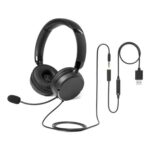 Amazon Basics Over-Ear Headphones with Mic, 3.5mm, USB-A, Foldable, Black