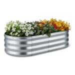 Amazon Basics Raised Garden Bed, Galvanised Steel Outdoor Planter Box, Open Base, 121.8 x 61 x 31.2 cm, 1-Pack, Silver